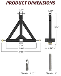 Garvee 3 Point 2" Trailer Hitch Receiver Fits Category 1 Tractor, Tow Drawbar Adapter Attachments, Quick Hitch Compatible.