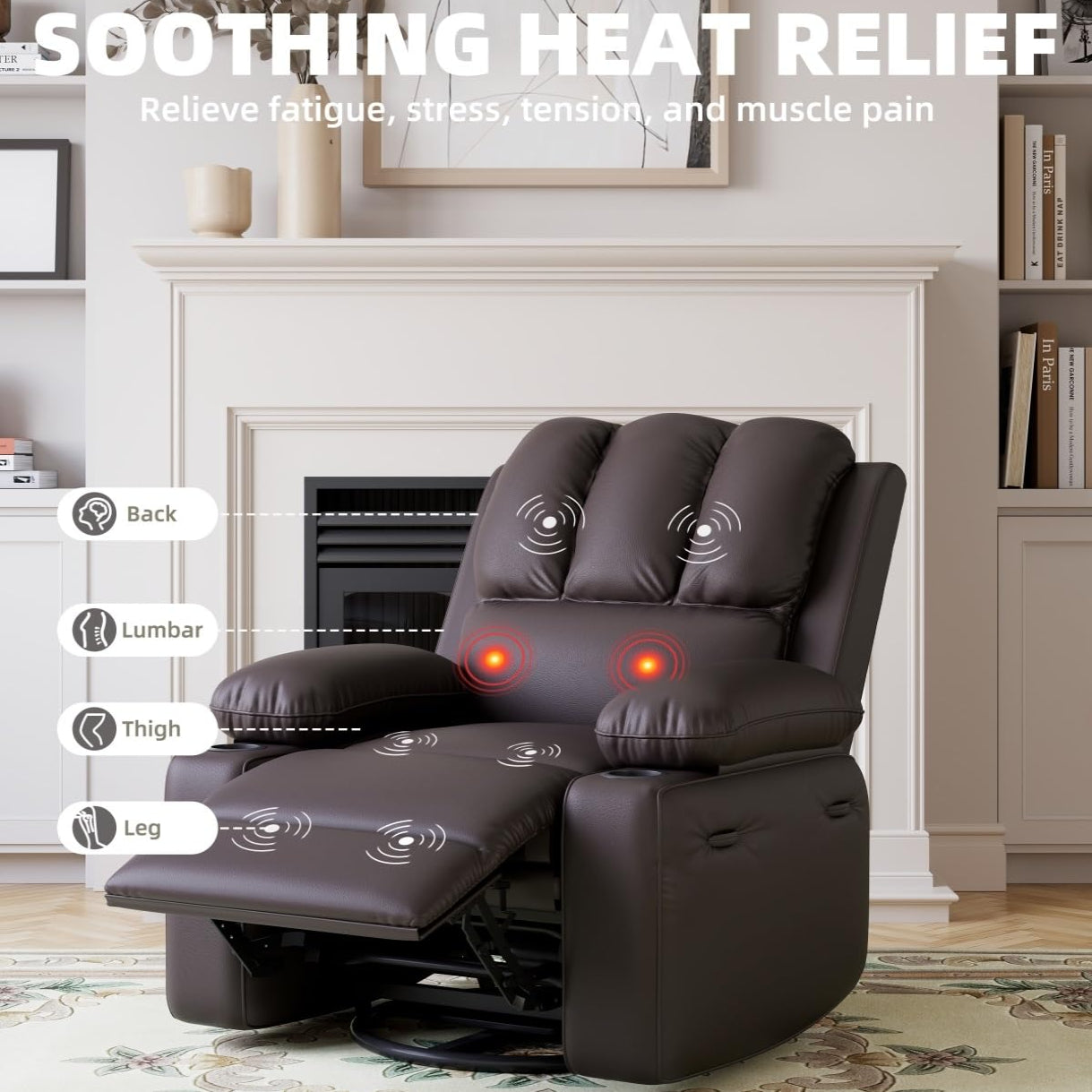 Garvee Oversized 27" Recliner Chairs with Heat and Massage, 360° Swivel Lazy Boy Recliner Chair for Adults, Manual Rocking Chair with Cup Holder for Living Rooms, Bedrooms and Nurseries, Coffee