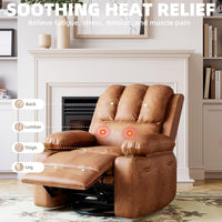 Garvee Oversized 27" Recliner Chairs with Heat and Massage, 360° Swivel Lazy Boy Recliner Chair for Adults, Manual Rocking Chair with Cup Holder for Living Rooms, Bedrooms and Nurseries, Retro Brown