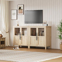 Garvee Sideboard Buffet Cabinet with Glass Doors, 29" Large Buffet Cabinet with Storage, Modern Farmhouse Storage Cabinet Table for Kitchen Dining Room, Living Room(Glass with 2 Door, Pear Wood)