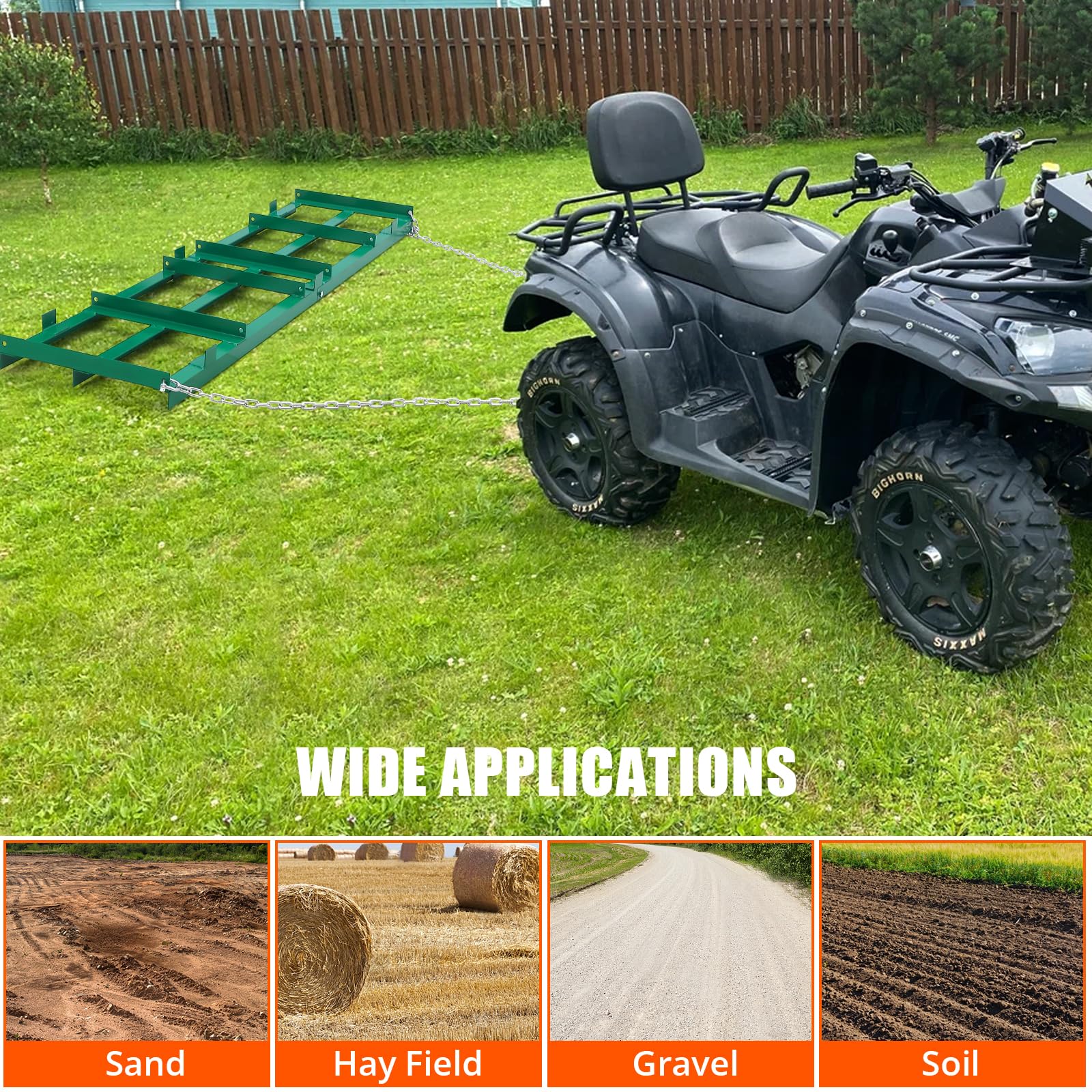 Garvee Driveway Drag 96" Width, Tow Behind Drag Harrow 20" Length, 6" Height, Driveway Tractor Harrow with Heavy Duty Chain, Driveway Grader for ATV, UTV, Tractor, Mower