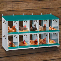 Garvee 10-Compartment Metal Nesting Box – Heavy-Duty Roll Away Egg Design w/Perch & Cover for Poultry Wall/Floor Mount, Green