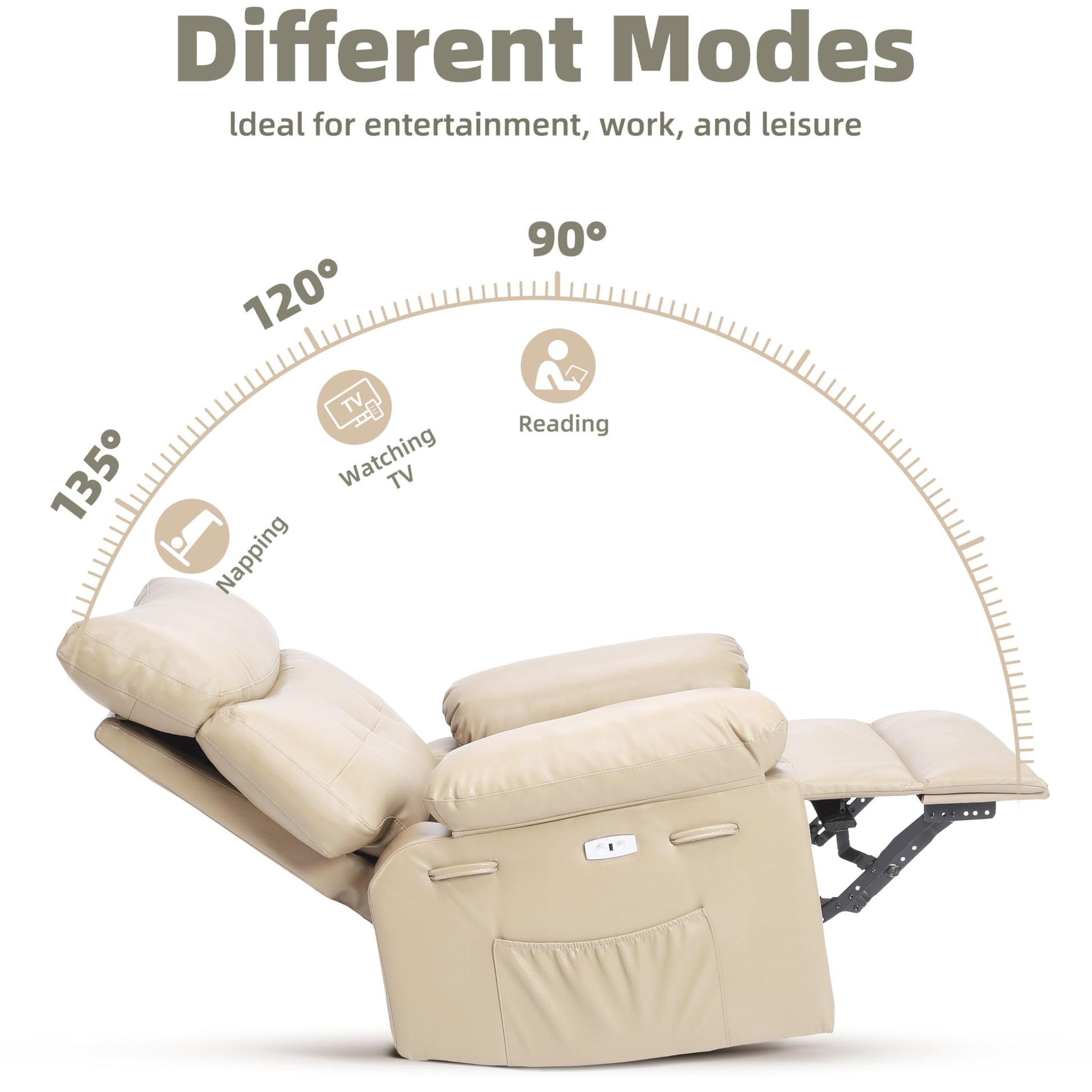 Garvee 22" Widen Rocker Swivel Recliner Chair, Lazy Boy for Adults, with Vibrating Massage and Heating, 1.5X Sponge Filling, Side Pocket, for Living Room, Bedroom, and Nursery