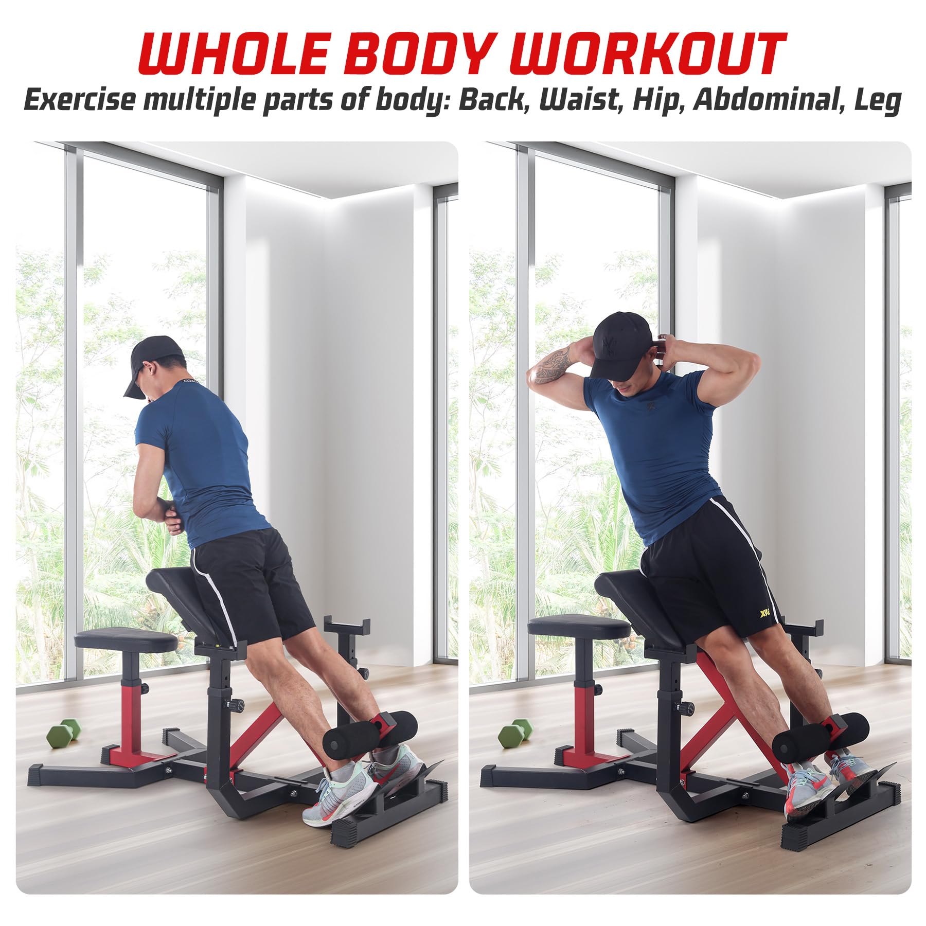 Garvee 2-In-1 Roman Chair & Preacher Curl Bench Multi-Function Heavy-Duty Hyperextension Bench for Home With Adjustable Height for Arms, Ab, Back, Glute & Leg Extension Exercise Equipment, Red