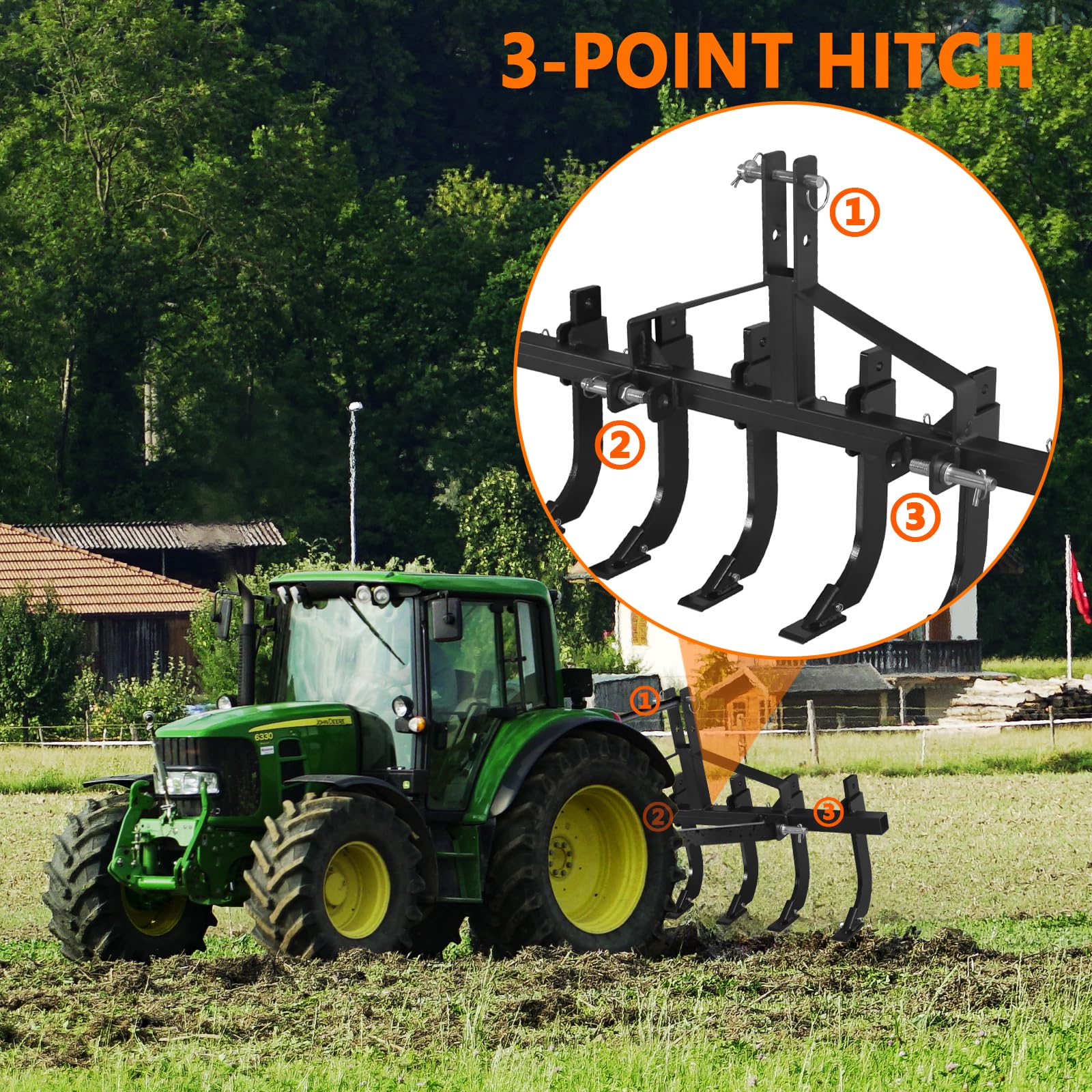 Garvee 48 Inch Plow Scarifier, Removable Tractor Cultivator, 6 Scarifier Shanks, 3 Point Scarifier for CAT-0 & CAT-1