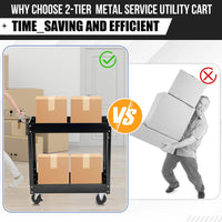 Garvee 2 Tier Rolling Tool Cart,330 Lbs Metal Heavy Duty Utility Cart On Wheels,2 Shelf Steel Utility Cart, Tool Storage Organizer for Mechanic, Garage, Workshop, Warehouse & Repair Shop