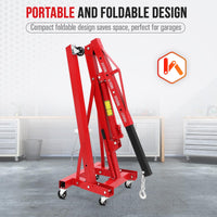 Garvee 2 Ton Hydraulic Engine Hoist 4400LB Heavy Duty Foldable Crane 6 Casters Leveler for Garage Auto Repair, Red