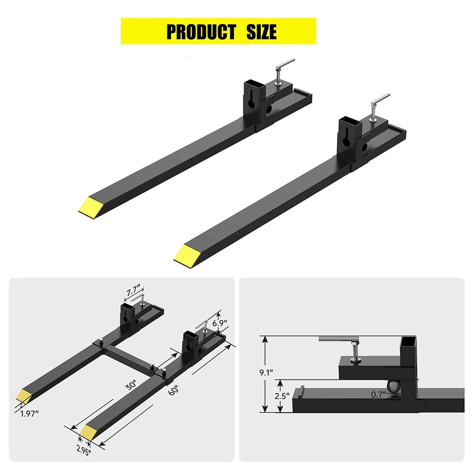 Garvee 60" 1500lbs Clamp on Pallet Forks, Heavy Duty Fork Rack for Loader Bucket Skid Steer Tractor Without Stabilizer Bar