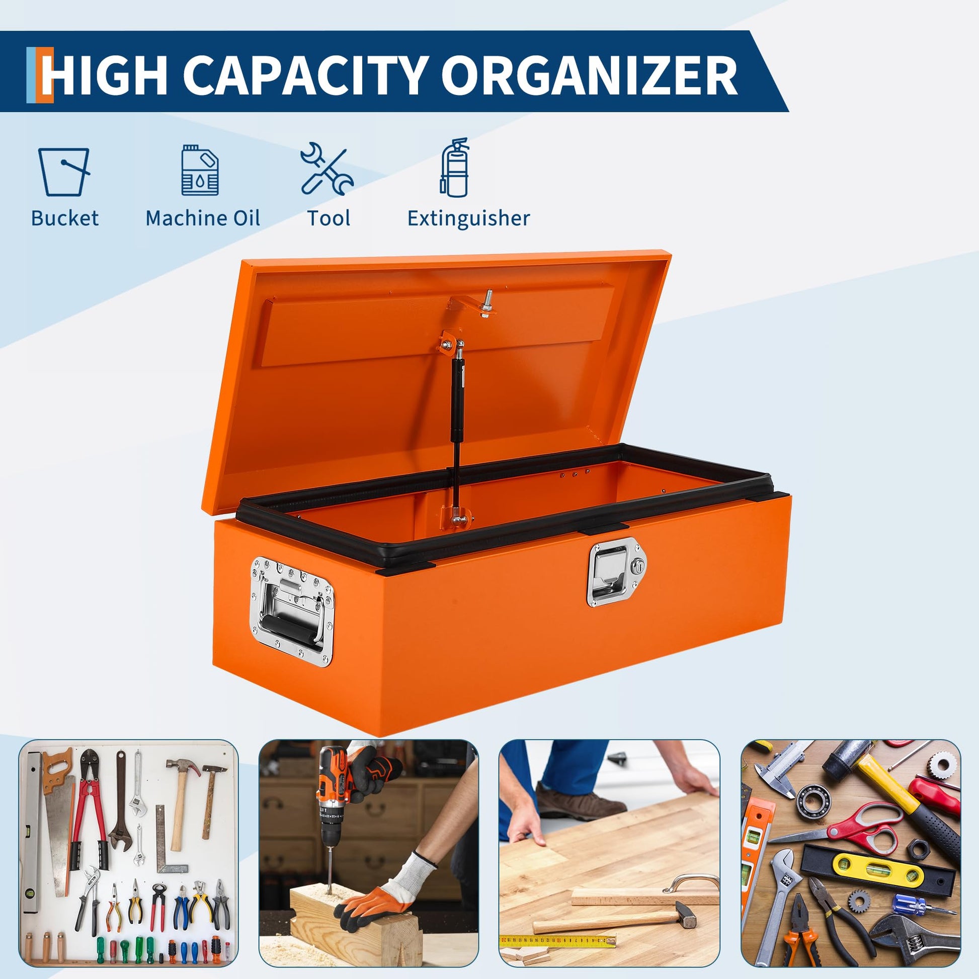Garvee 39 Inch Steel Truck Bed Tool Box - Diamond Plate Design with Side Handles and Locking Keys, Compact Storage for Pickup Trucks, RVs, and Trailers, Orange