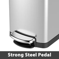 Trash Can Set, 7.9 Gallon & 1.6 Gallon Rectangular Kitchen Waste Bins, Stainless Steel with Soft-Close Lid & Step-On Pedal, 30L & 6L for Kitchen & Bathroom