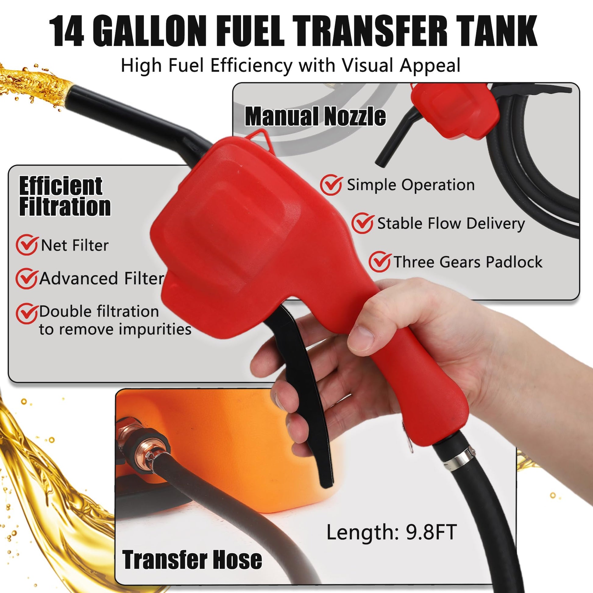 Garvee 14 Gallon Fuel Tank, Portable Diesel Transfer Gas Can Heavy-Duty Fuel Caddy Gray for Car ATV Boat, Orange
