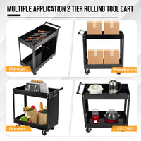 Garvee 2 Tier Rolling Tool Cart,330 Lbs Metal Heavy Duty Utility Cart On Wheels,2 Shelf Steel Utility Cart, Tool Storage Organizer for Mechanic, Garage, Workshop, Warehouse & Repair Shop
