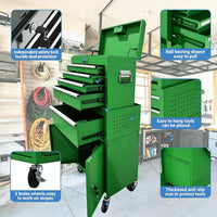 Garvee 20 Inch Heavy-Duty Tool Chest with 5 Drawers, Rolling Tool Box Cabinet on Wheels, 2-in-1 Detachable Tool Storage Organizer for Garage, Workshop, and Home Improvement, Locking Steel Tool Cart with Top Tool Box, Green