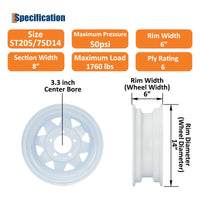 Garvee ST205/75D14 Trailer Tire and Wheel Assembly, Heavy-Duty Load Range C 6PR, 5 Lug White Modular Wheel, 14 Inch Tires for Utility and Boat Trailers, Set of 2