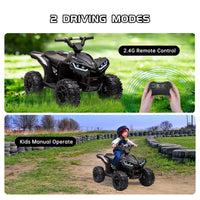 Garvee Ride - P Series: 12V Kids Quad ATV 4 Wheeler, Music, LED Lights, Battery Powered Ride On Toy for Boys Girls, Outdoor Adventure Vehicle Black