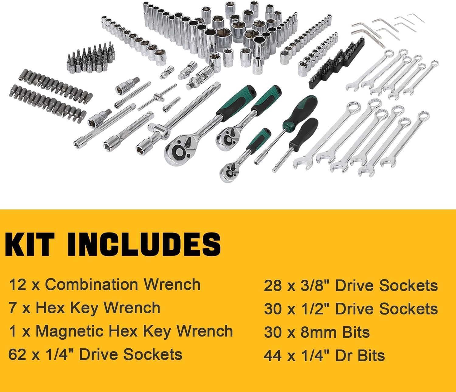 Garvee Mechanics Tool Set 216-Piece SAE/Metric Socket & Wrench Kit Durable Rolling Tool Box Portable for Automotive Repair DIY