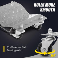 Garvee 4 Items 4 Tire Wheel Dolly Car, Premium Manganese Steel, 6000 Lbs Capacity, Heavy Duty, Antiskid & Recessed Design, 360° Rotatable Wheels, Silver