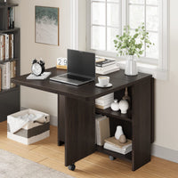 Garvee 51.1" Folding Dining Table, Drop Leaf Dining Table for 4, Foldable Kitchen Table with 2 Storage Shelf, 6 Wheels, Movable Space Saving Dining Tables for Small Spaces, Dark Walnut, Large