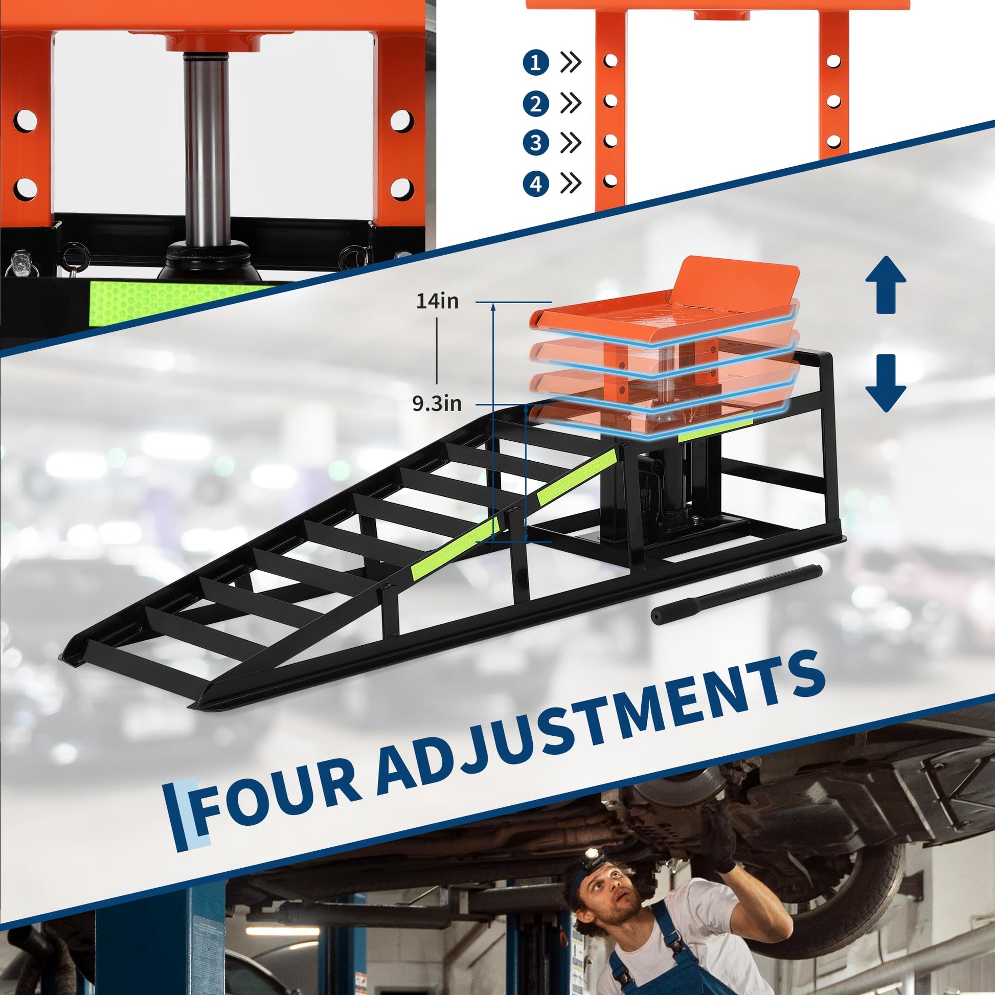 Garvee 5 Ton Hydraulic Car Ramps Heavy Duty Vehicle Lift With Reflective Strips For Night Use Adjustable Height 9.8"-15" Portable Auto Service Ramps Black