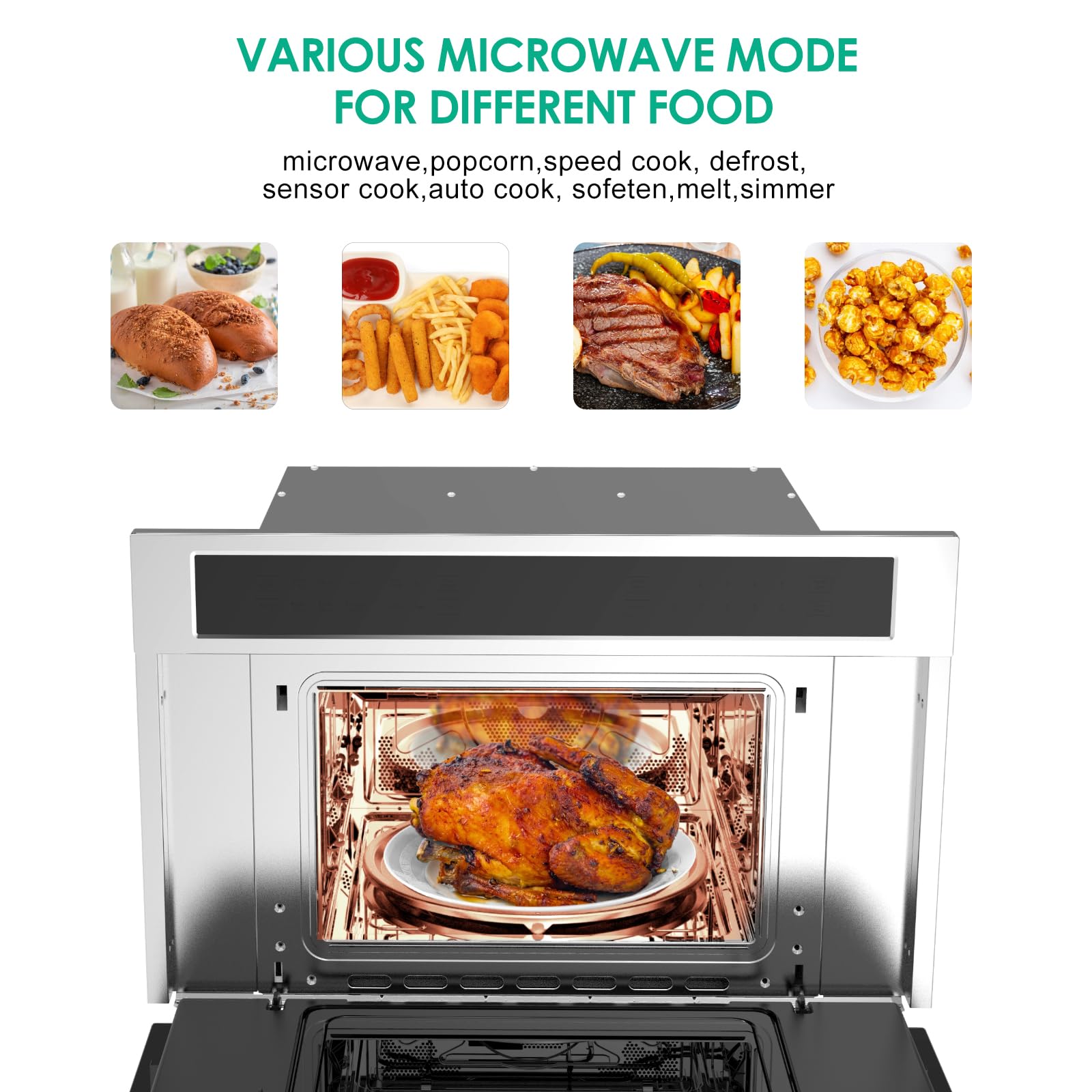 Garvee 30’ Microwave Oven, 1.6 Cu.Ft Capacity Built-In Microwave Convention Oven with Air Fryer, Child Safety Lock, Drop Down Door, 3D Surround Heating Touch Control for Versatile Cooking Solutions