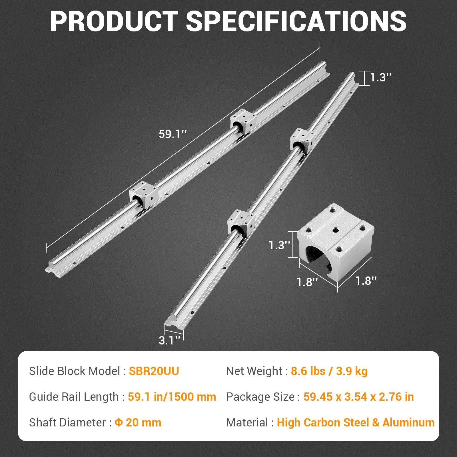 Garvee Linear Rail Slide SBR20-1500mm (2 PCS) and 4 PCS 4SBR20UU Bearing Blocks, Linear Bearing CNC Kit for Automated Machines DIY Project and Equipment