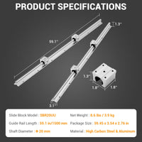 Garvee Linear Rail Slide SBR20-1500mm (2 PCS) and 4 PCS 4SBR20UU Bearing Blocks, Linear Bearing CNC Kit for Automated Machines DIY Project and Equipment