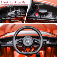Garvee Ride - P Series: 12V Kids Ride on Car, Licensed Mclaren Battery Powered Electric Car with Remote Control, 3 Speeds, Bluetooth Music, Horn, LED Lights, 4-Wheel Ride on Toys - Orange