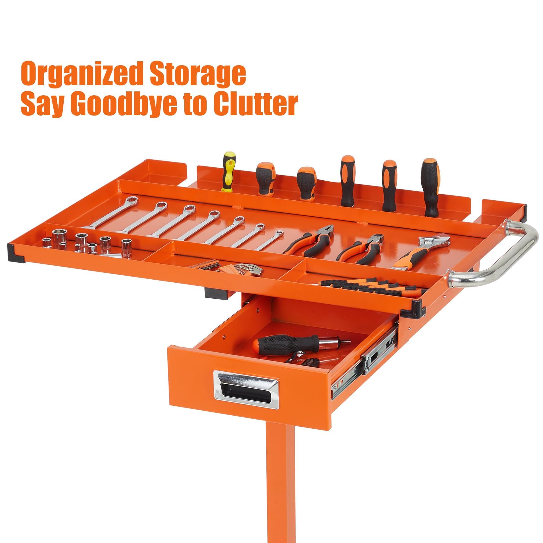 Garvee Heavy Duty Rolling Work Table, Adjustable Height Mobile Workbench, 35-45 Inch Steel Frame, for Garage, Repair Shops & DIY, Orange