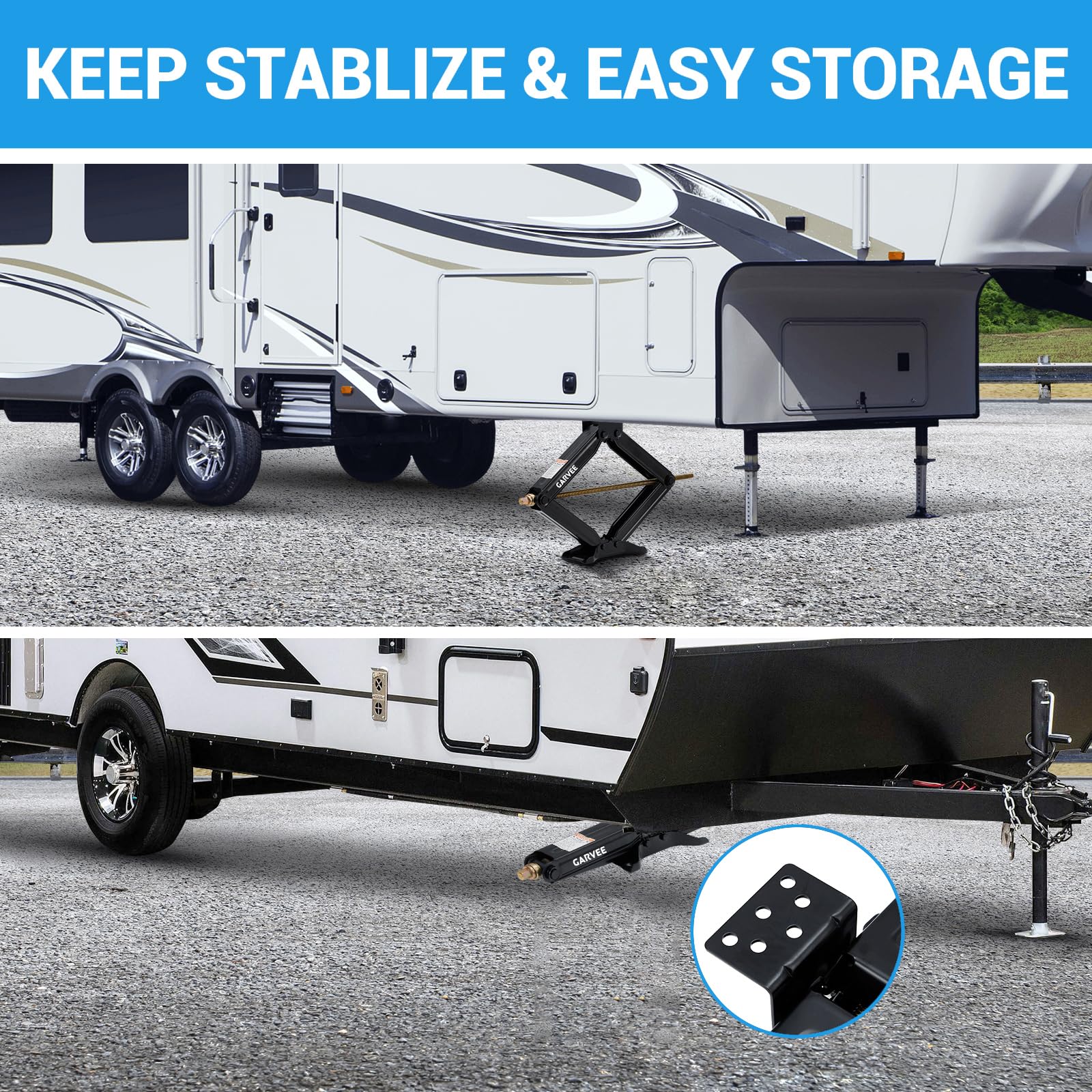 Garvee 7500 lbs RV Scissor Jacks, 24" Heavy-Duty Leveling Stabilizers with Crank Handle, 4"-24" Adjustable Height, Powder-Coated Steel Base for Travel Trailers, RVs, and Campers, 2 Pack