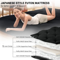 Garvee Japanese Floor Mattress, Twin Size Futon Mattress 39"x 80", Foldable Floor Bed Mattress Roll Up Portable Sleeping Pad, Kids Floor Play Mat Tatami Mat, Black