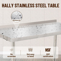 GARVEE 48"L x 24"W x 35"H Stainless Steel Work Table - Heavy-Duty Prep Table with Undershelf, Backsplash, and Garbage Rack for Kitchen and Commercial Use
