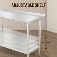 GARVEE 48"L x 24"W x 35"H Stainless Steel Work Table - Heavy-Duty Prep Table with Undershelf, Backsplash, and Hooks for High Load Bearing in Kitchen and Restaurant