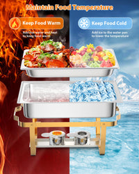 Garvee 8QT Chafing Dish Buffet Set (4-Pack) - Foldable Food Warmers with Spoons & Tweezers for Weddings, Parties, Banquets, and Catering Events (Gold)