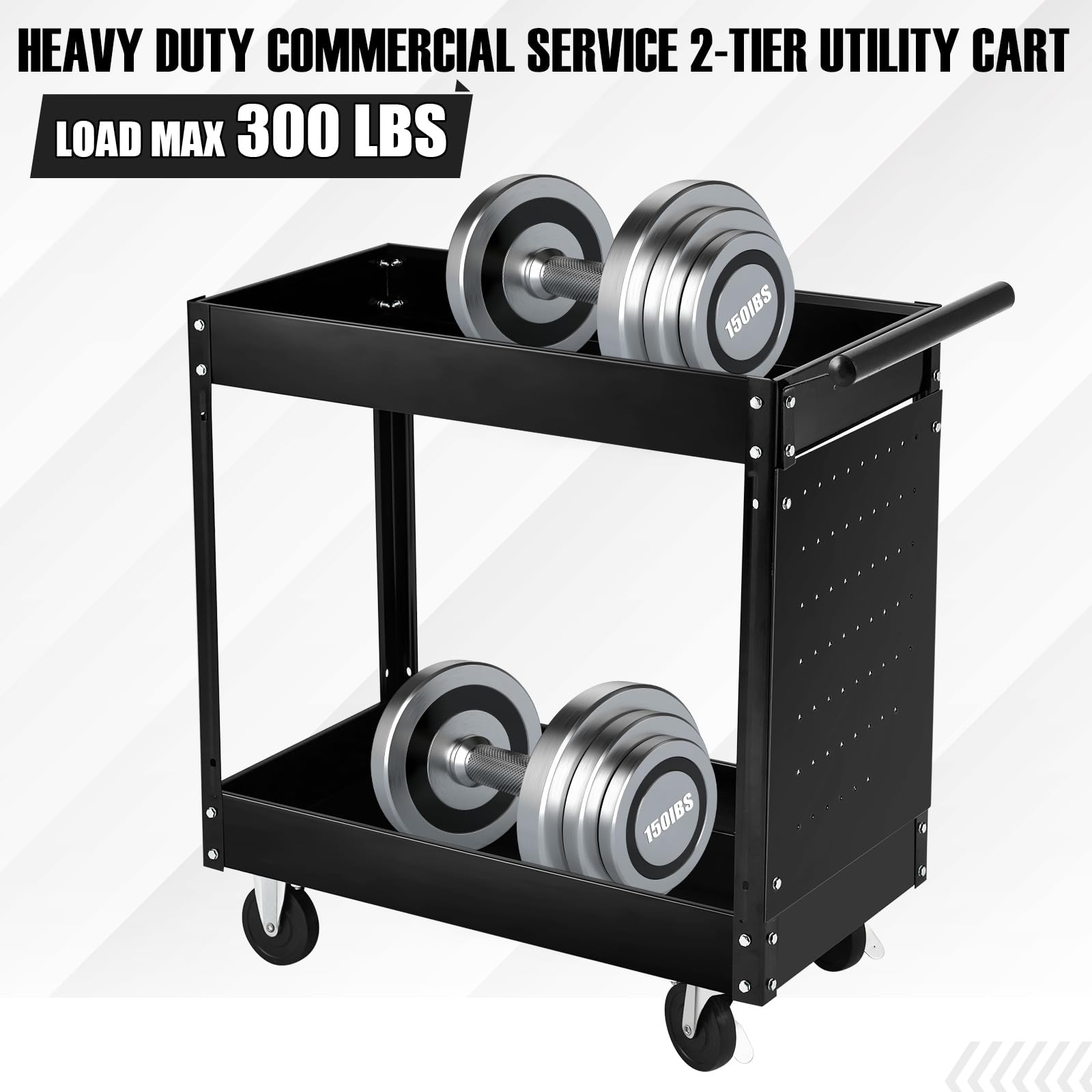 Garvee 2 Tier Rolling Tool Cart,330 Lbs Metal Heavy Duty Utility Cart On Wheels,2 Shelf Steel Utility Cart, Tool Storage Organizer for Mechanic, Garage, Workshop, Warehouse & Repair Shop