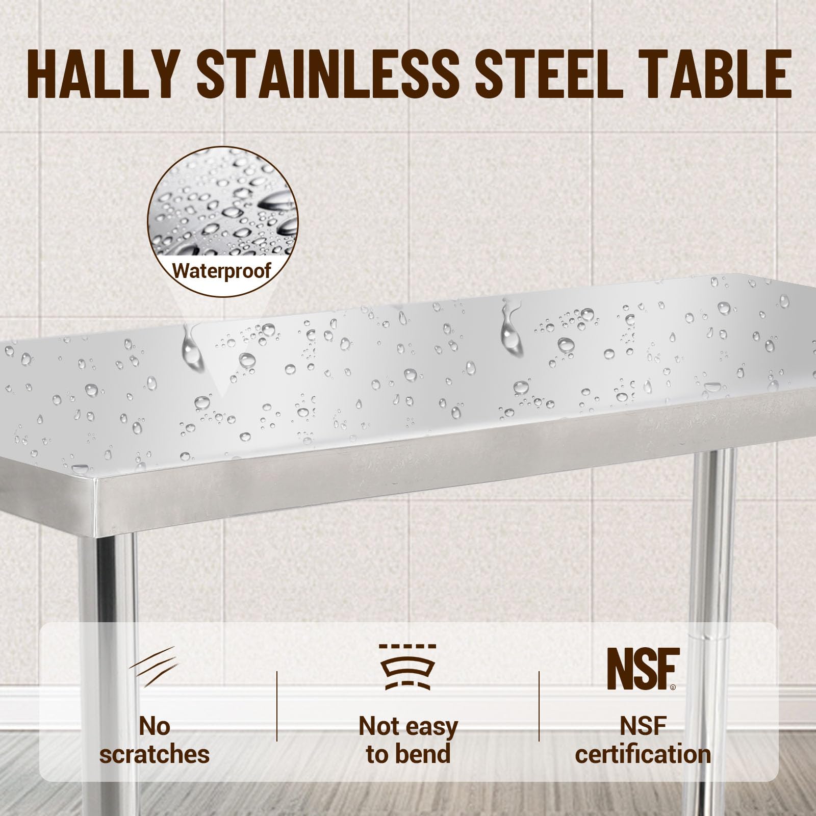 GARVEE 48"L x 24"W x 35"H Stainless Steel Work Table - Heavy-Duty Prep Table with Undershelf, Wheels, and Hooks for Kitchen and Restaurant Use