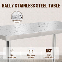 GARVEE 48"L x 24"W x 35"H Stainless Steel Work Table - Heavy-Duty Prep Table with Undershelf, Wheels, and Hooks for Kitchen and Restaurant Use