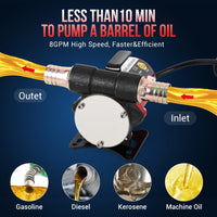 Garvee Fuel Transfer Pump DC 12V Diesel Transfer Pump with Nozzle Hose Cast Iron Gasoline Transfer Pump, 8GPM, Overheating Stability, Applicable to Gasoline, Diesel, Black
