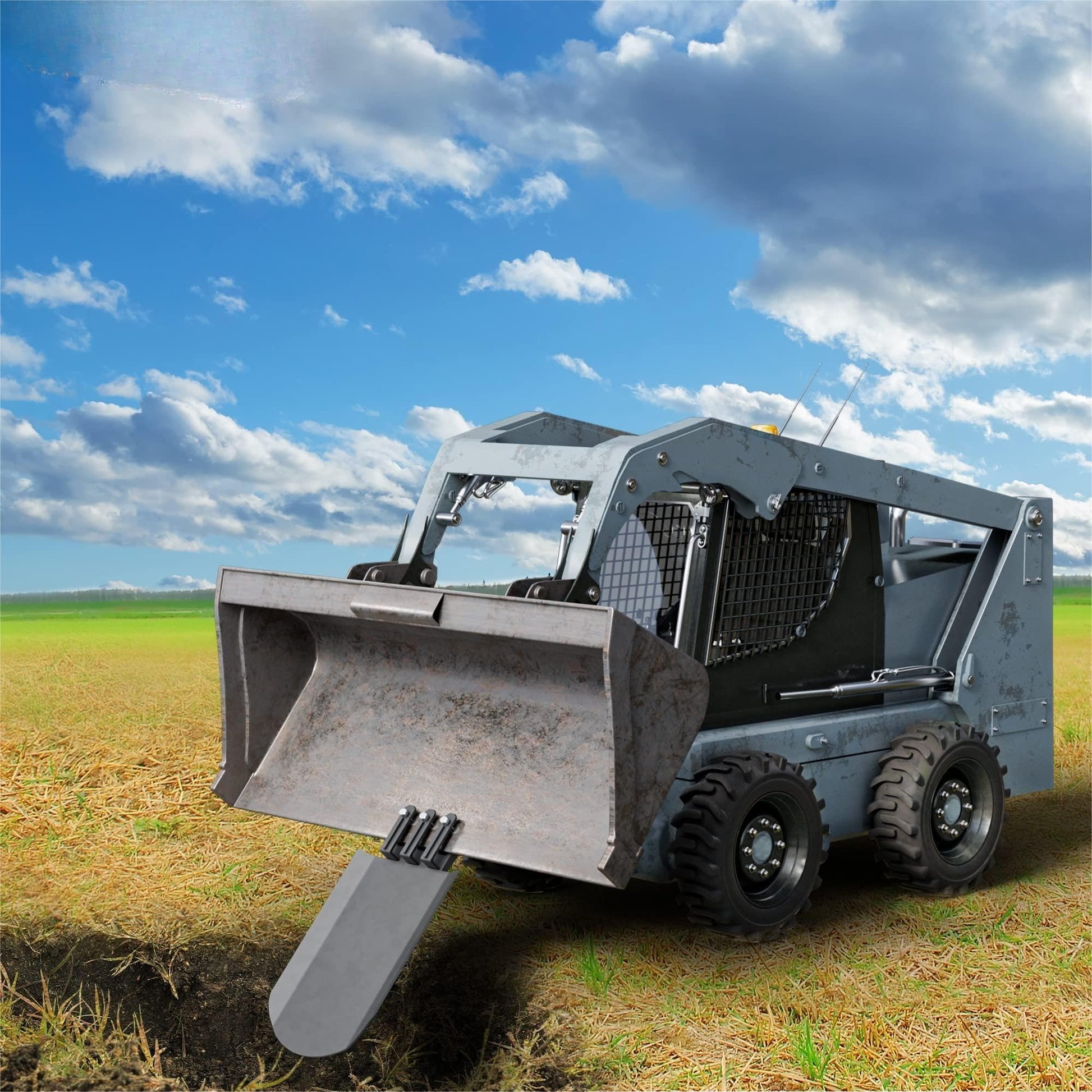 Garvee 46x19 Inch Clamp On Quick Spade Combo Bucket/Skid Steer Loader Fork, Attachment for Skid Steer, Tractor Bucket or Pallet Fork, Integrated Chain Hook, Dig Footings, Trenches & Stump Removal