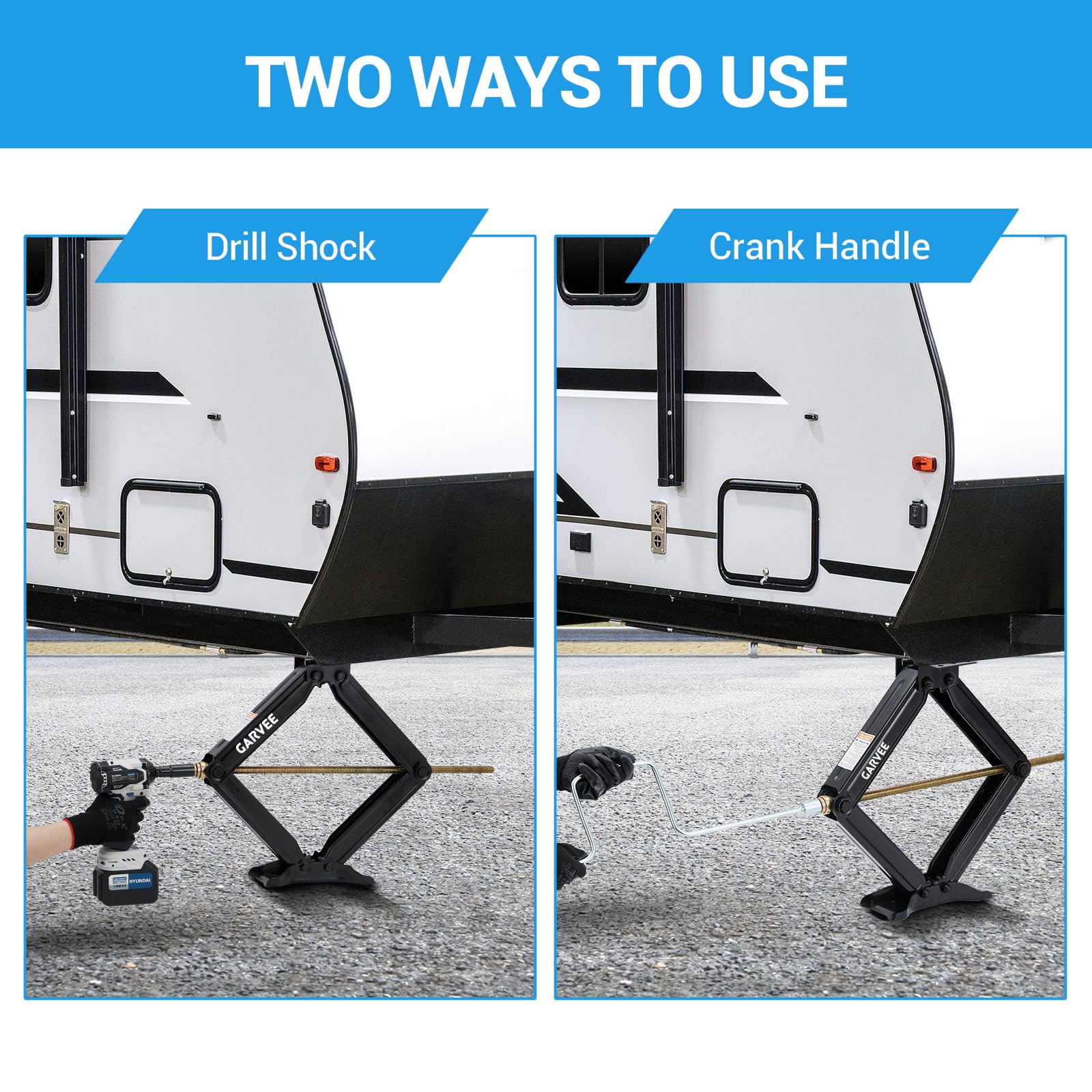 Garvee 7500 lbs RV Scissor Jacks, 24" Heavy-Duty Leveling Stabilizers with Crank Handle, 4"-24" Adjustable Height, Powder-Coated Steel Base for Travel Trailers, RVs, and Campers, 2 Pack