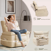 Garvee Oversized Wide Rocker Swivel Recliner Chair - PU Leather Large Manual Recliner for Adults, Ultimate Comfort Lazy Boy with 1.5X Sponge Filling and Easy Recline Mechanism for Relaxation