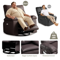 Garvee 22" Widen Rocker Swivel Recliner Chair, Lazy Boy for Adults, with Vibrating Massage and Heating, 1.5X Sponge Filling, Side Pocket, for Living Room, Bedroom, and Nursery