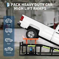 Garvee 5 Ton Hydraulic Car Ramps Heavy Duty Vehicle Lift With Reflective Strips For Night Use Adjustable Height 9.8"-15" Portable Auto Service Ramps Black