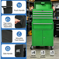 Garvee 20 Inch Heavy-Duty Tool Chest with 5 Drawers, Rolling Tool Box Cabinet on Wheels, 2-in-1 Detachable Tool Storage Organizer for Garage, Workshop, and Home Improvement, Locking Steel Tool Cart with Top Tool Box, Green