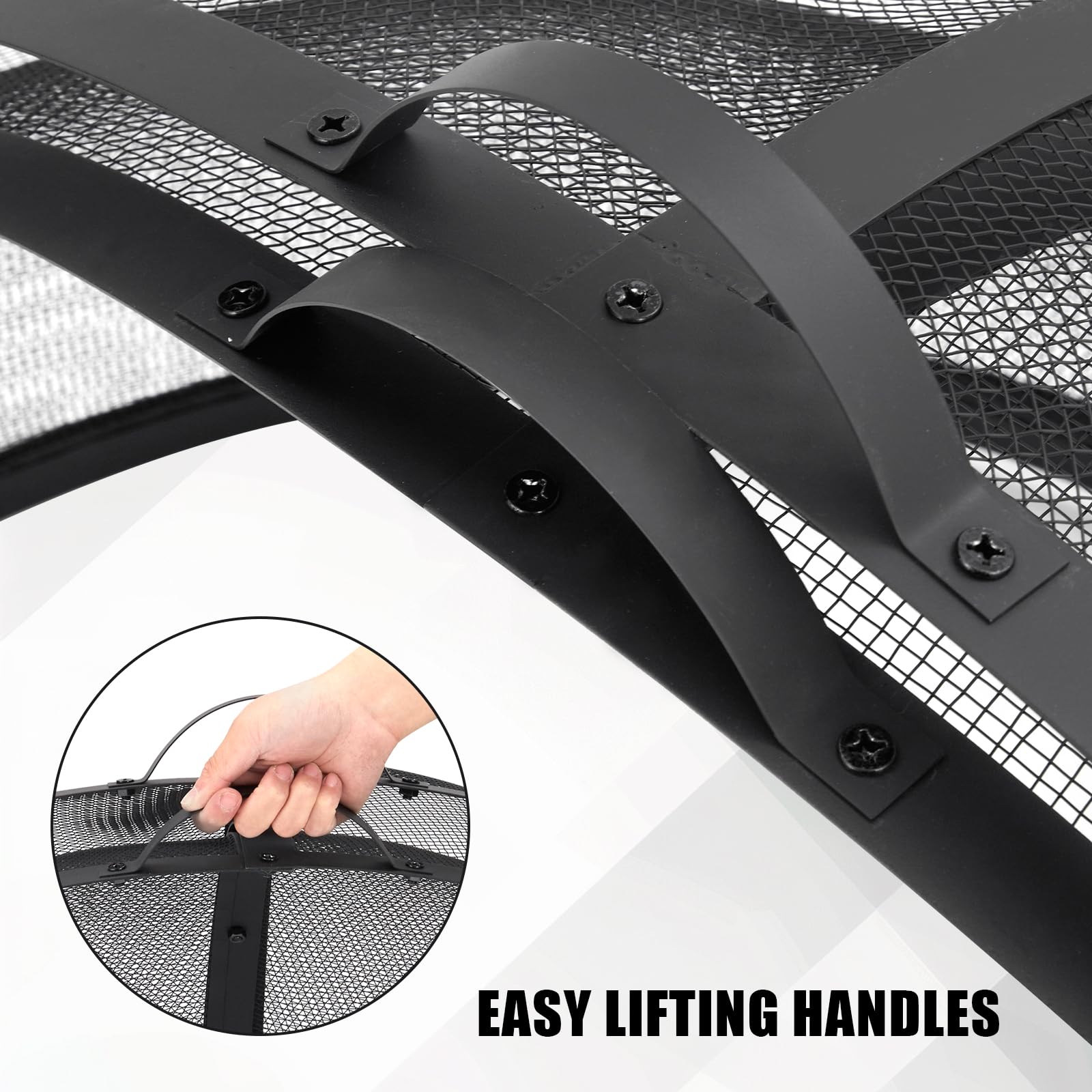 Garvee Outdoor Fire Pit Spark Screen Cover Accessory - 30 Inch Round Heavy Duty Stainless Steel Ember Cover with Heavy Duty Hinges, Flaky Black Design for Patio Backyard