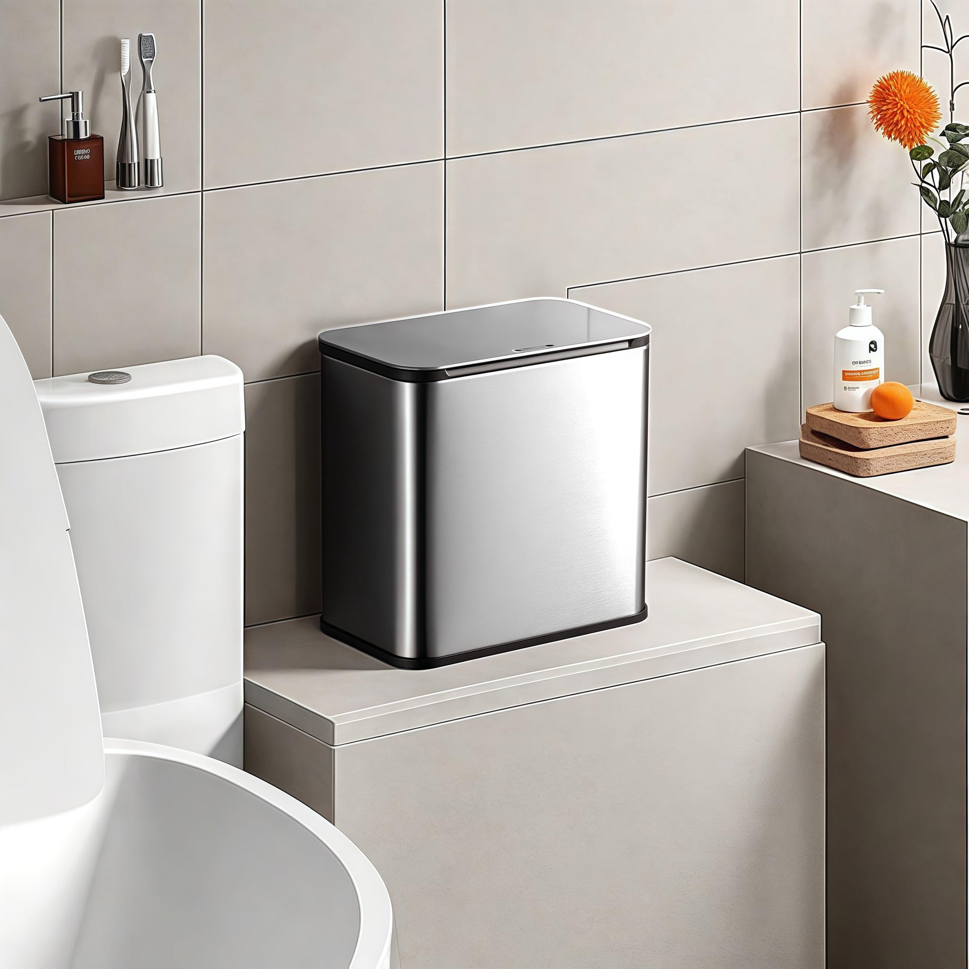 Garvee 1.3Gallon/5L Stainless Steel Hanging Trash Can with Inner Bucket And Charcoal Filter for Counter Top & Under Sink Bathroom Bedroom Cupboard