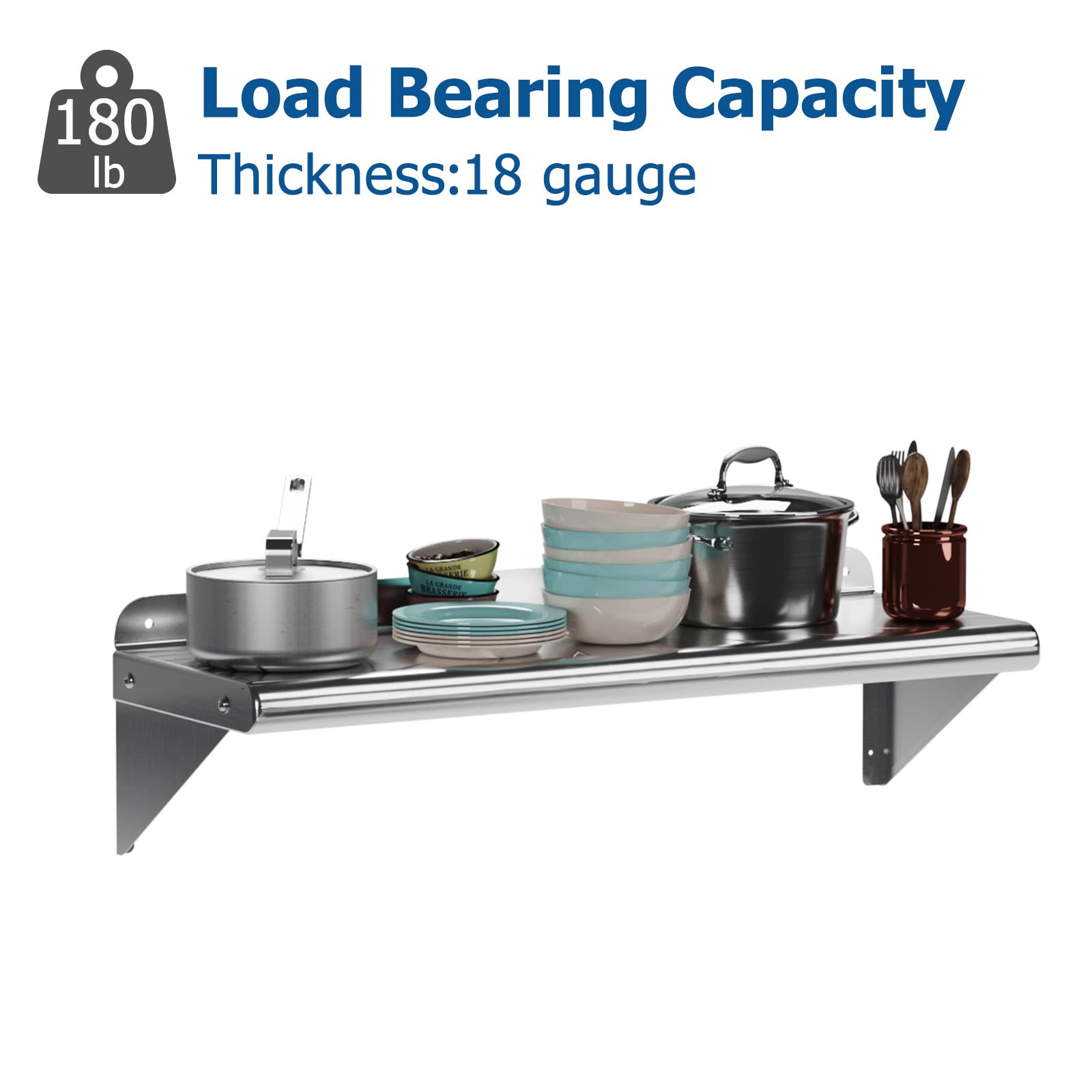 Garvee Wall Mount Stainless Steel Shelf 12 x 24 Inch, NSF Certified Shelves, 230 lb Load Capacity Heavy Duty Floating Shelf Kitchen Storage Racks for Restaurant, Hotel and Garage