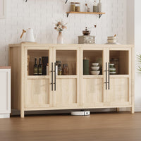 Garvee Sideboard Buffet Cabinet with 4 Glass Doors, 55" Large Buffet Cabinet with Storage, Modern Farmhouse Storage Cabinet Table for Kitchen Dining Room, Living Room, Natural