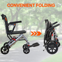Garvee Ultra Lightweight Elderly Transport Wheelchair Weighs only 24 lbs. Portable Lightweight Folding Transport Chair, with Locking Handbrake, Removable Flip Armrests, Swinging Footrests, Supports 220 lbs.
