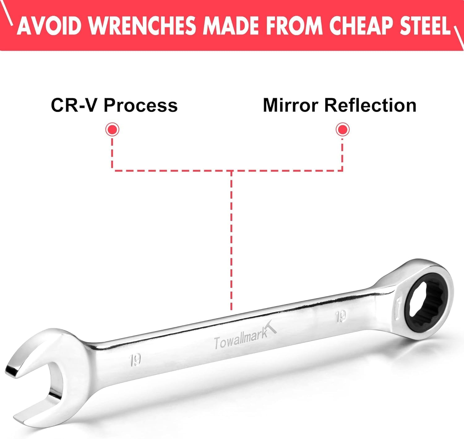 Garvee 20-Piece Ratcheting Combination Wrench Set, Fixed Head &72 Teeth, SAE 1/4-3/4"& Metric 6-19mm, Chrome Vanadium Steel with Storage Bag - 20-Piece Fixed Head SAE/Metric