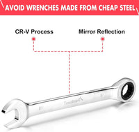 Garvee 20-Piece Ratcheting Combination Wrench Set, Fixed Head &72 Teeth, SAE 1/4-3/4"& Metric 6-19mm, Chrome Vanadium Steel with Storage Bag - 20-Piece Fixed Head SAE/Metric